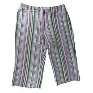 Talbot's Linen Multicolored￼ Striped Capri Pants W/ pockets & Drawstring 16 P